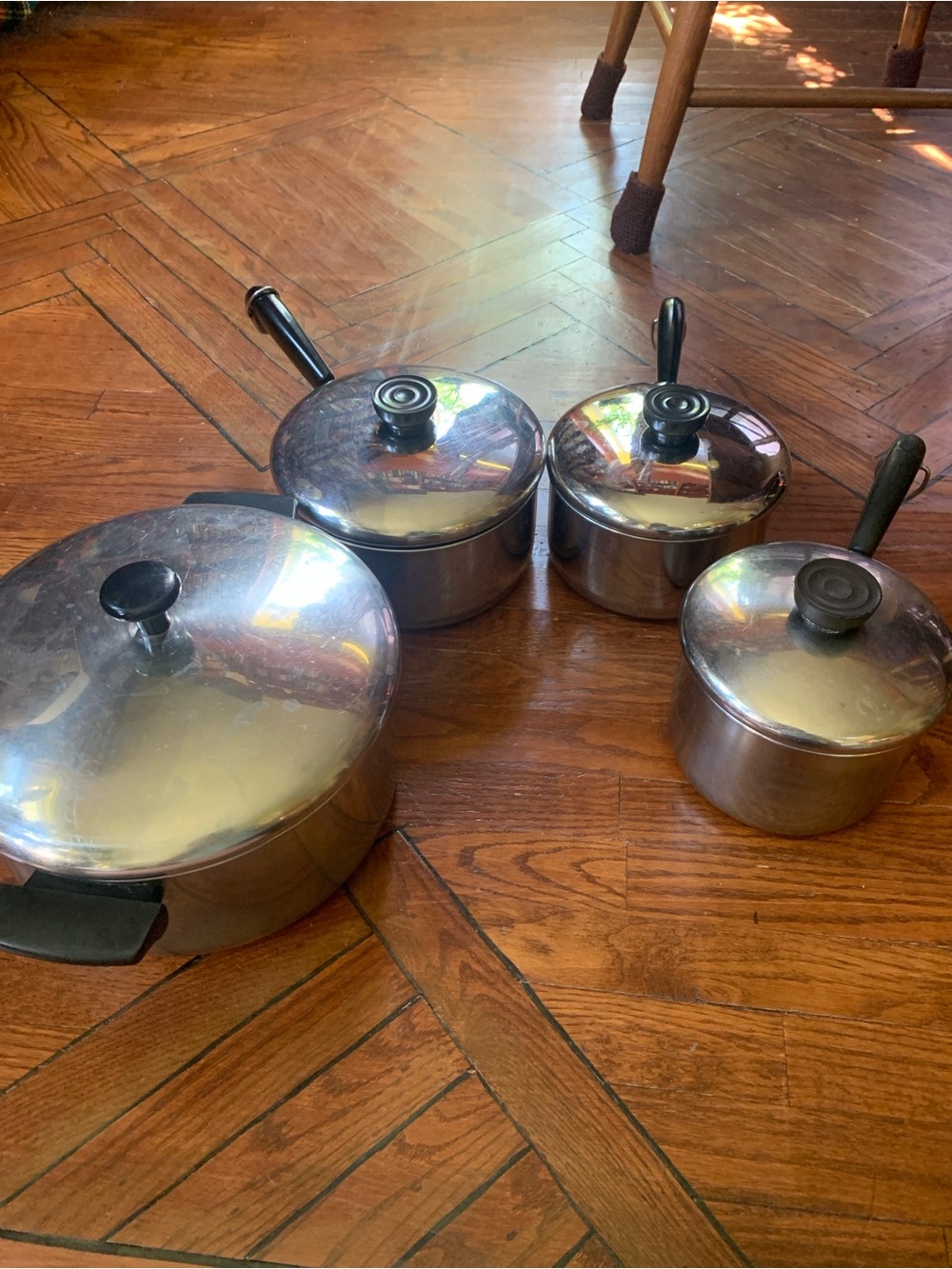Vintage Revere Ware Set of 4 Copper Bottom Pots With Lids